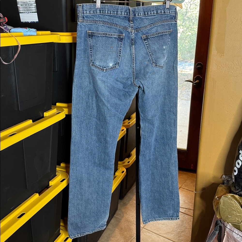 Old Navy Straight Leg Jeans 34x34 Paint Splatter Distressed Workwear Blue Denim - Picture 10 of 15